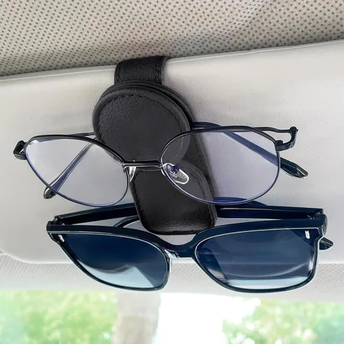 Vista 7 de KIWEN Soporte de lentes de sol para visera de automóvil, clip magnético de cuero para colgar lentes de sol para accesorios de visera de automóvil