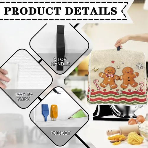 Vista 4 de Funda para batidora de Navidad para cocina de 6 a 8 cuartos de galón, cubiertas antipolvo para electrodomésticos pequeños universales para freidoras