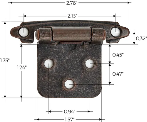 Vista 33 de Ravinte Paquete de 2 (1 pares) de bisagras superpuestas de gabinete de 1/2 pulgada, montaje facial semicerrante de cierre automático, accesorios