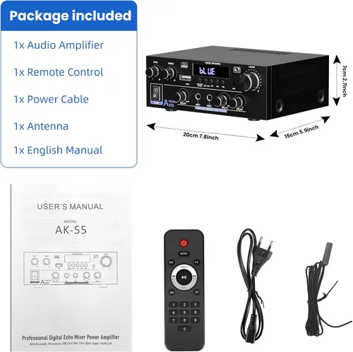 Vista 7 de Amplificador estéreo de audio para el hogar de 1000 W, amplificador Bluetooth 5.3 para dos altavoces de 50 W x2 de aproximadamente 8 pulgadas