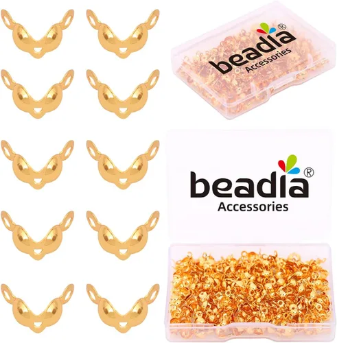 Vista 10 de BEADIA - Hebilla de línea de pesca cilíndrica chapada en oro de 14 quilates, tapas de extremo de 3.2 mm, 30 piezas para hacer joyas