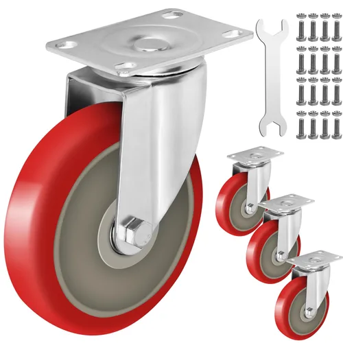 Vista 13 de Juego de 4 ruedas resistentes de 1 pulgada, ruedas giratorias con placa bloqueable con frenos resistentes a los arañazos y rotación de 360 grados