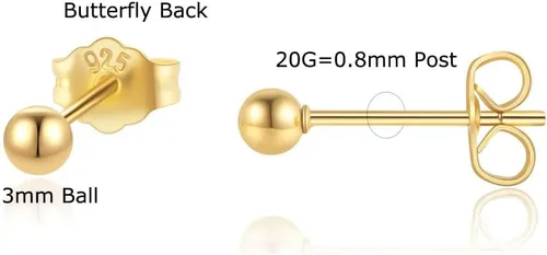 Vista 2 de Pendientes de Tuerca Pequeña de Bola para Mujer, Pendientes Delicados de 2mm 3mm 4mm para Cartílago, Hélice, Segundo Lobule, Piercing de Acero