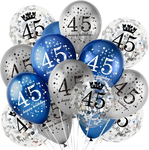 Vista 14 de 18 Piezas Globos de Decoraciones de Feliz Cumpleaños Azul Marino Plateado Globos de 100 Cumpleaños Decoración Feliz 100 Cumpleaños Confeti Globos