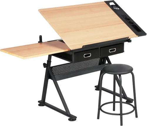 Yaheetech Mesa de dibujo de altura ajustable, mesa de dibujo, escritorio de artista, mesa inclinable, escritorio de manualidades, pintura en