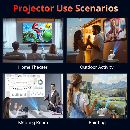 Vista 9 de Proyector con WIFI y Bluetooth, Auto Keystone 180ANSI Native 1080P Proyector portátil de película para exteriores compatible con teléfono