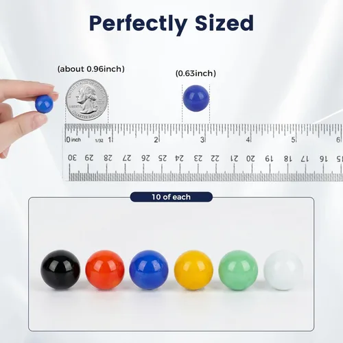 Vista 3 de POPLAY Juego de 60 canicas de vidrio, para juego de mesa de mármol, juego de mesa de damas chinas, 5/8 pulgadas, 6