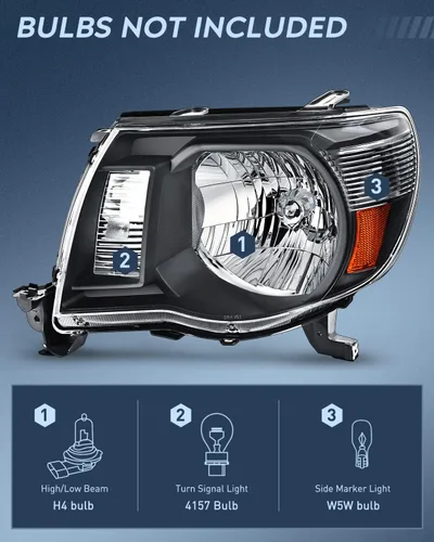 Vista 2 de Ensemble de phares Nilight para 2005 2006 2007 2008 2009 2010 2011 Toyota Tacoma Faro de repuesto Carcasa negra Reflector ámbar