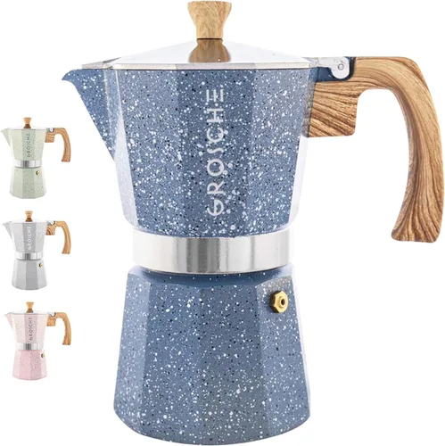 Vista 38 de GROSCHE Milano Cafetera Moka para estufa, para 9 tazas de café expreso, de 15.2 onzas, azul. Cafetera de estufa Moka, espresso italiano, greca