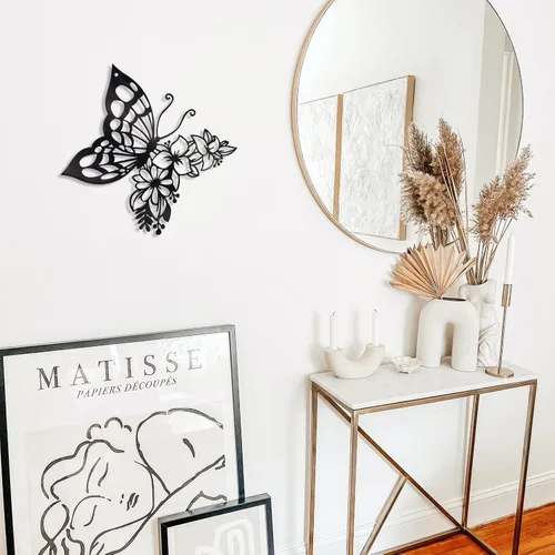 Vista 2 de EZ4ENCE Decoración de mariposa para pared, estilo bohemio, decoración del hogar, aspecto colgante, flor de metal para dormitorio, sala de estar
