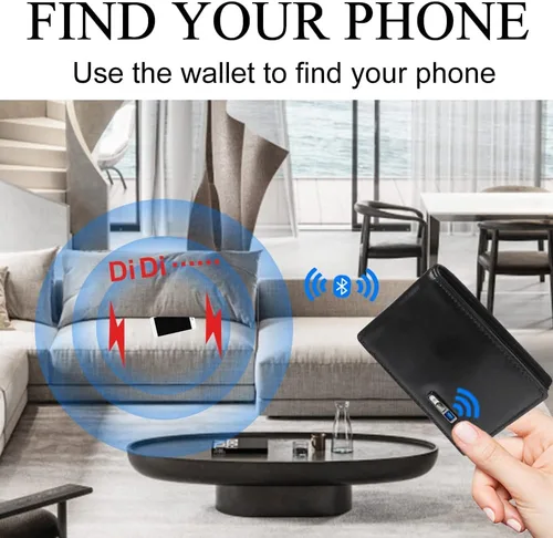Vista 3 de 1 cartera inteligente para hombres, buscador de tarjetas de rastreador GPS, soporte delgado para tarjetas, hombres (203 negro 1)