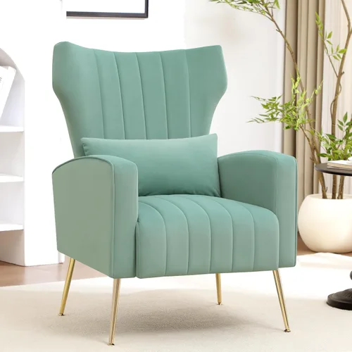 Vista 10 de Silla de Acento Moderna Cómoda Sillón con Respaldo Alto con Almohada Silla Tapizada con Carcasa Silla de Lectura para Dormitorio, Sala de Estar