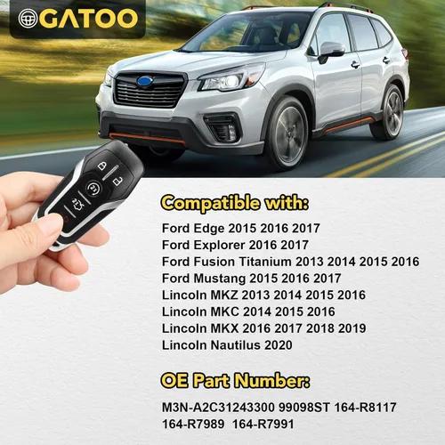 Vista 3 de Funda para llave inteligente de reemplazo compatible con Ford Fusion Mustang Edge Explore Fusion Titanium Lincoln MKZ MKC MKX 2013 2014 2015 2016