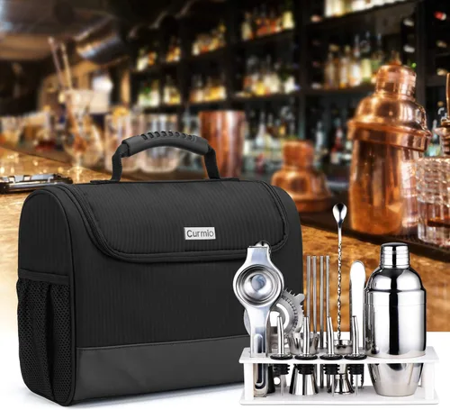 Vista 7 de CURMIO Bolsa para kit de barman, bolsa de transporte portátil de viaje con mango de goma para juego de herramientas de bar, para el hogar
