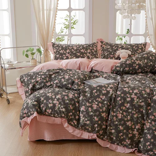 Vista 24 de mixinni Juego de funda de edredón de algodón floral para niñas y adolescentes, con lazos de cremallera, fácil cuidado, ultra suave y transpirable