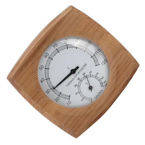 Vista 4 de Termómetro higrómetro, 2 en 1, medidor de humedad para interiores, termómetro de temperatura de madera, monitor de humedad para baño, sauna