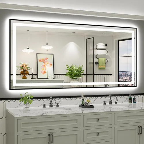 Vista 59 de Briivue Espejo de baño LED de 20 x 28 pulgadas con luces, retroiluminado y frontal iluminado, espejo de tocador de baño con luz antiniebla