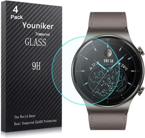 Paquete de 4 protectores de pantalla compatibles con Huawei Watch GT2 Pro, vidrio templado para Huawei GT 2 Pro, protectores de pantalla para reloj