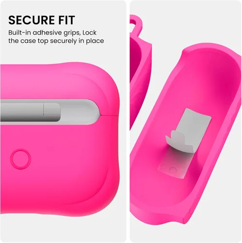 Vista 8 de ORNARTO Vortuxe - Funda para iPhone 15 Pro de 6.1 pulgadas, color rosa intenso + funda para AirPods Pro 2, color rosa intenso