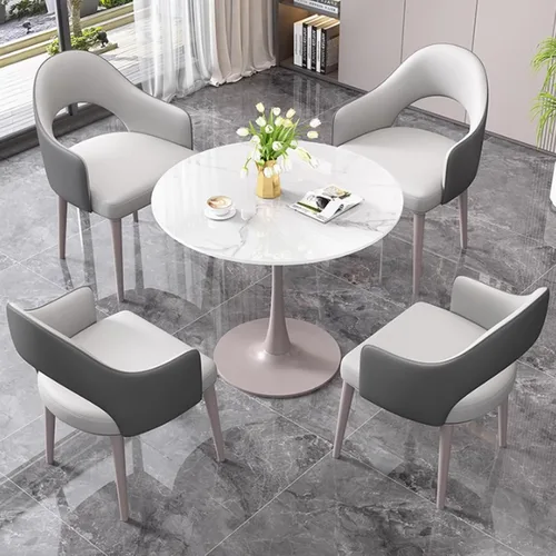 Vista 8 de YVYKFZD Office Reception Room Club Table, Kitchen Dining Table Set for 4, Simple Round Conference Table, Industrial Coffee Table Conference Room