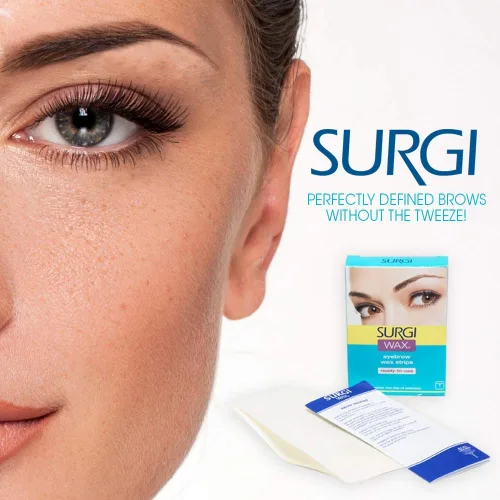 Surgiwax Tiras de cera para cejas, tiras de cera facial para depilación de mujeres, tiras de cera listas para usar para cejas perfectamente