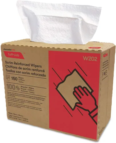 Cascades Tuff-Job Scrim - Limpiaparabrisas reforzados, 9 3/4 x 16 3/4, blanco, 150/caja, 6 cajas/cartón