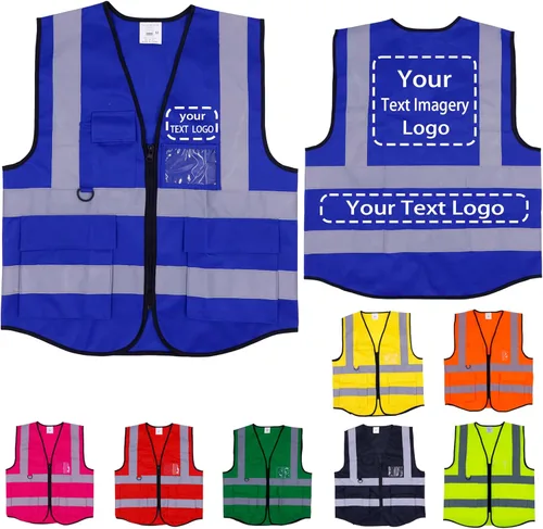 Vista 12 de Chaleco de seguridad personalizado para hombres con bolsillos, chaleco de construcción de alta visibilidad, chaleco reflectante Hi Vis, chalecos