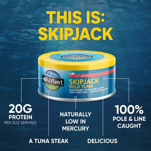 Vista 3 de Wild Planet- Atún Salvaje sabor Skipjack Sal Marina, Keto y Paleo, Probado independientemente para la detección de mercurio