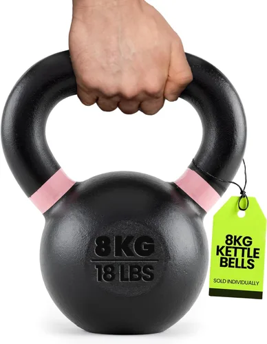 Vista 8 de Rage Fitness Single Cast Iron Kettlebell Powder Coated - Wide Handle Weights for Core & Glute Workouts; Swings, Squats, Deadlifts; Strength
