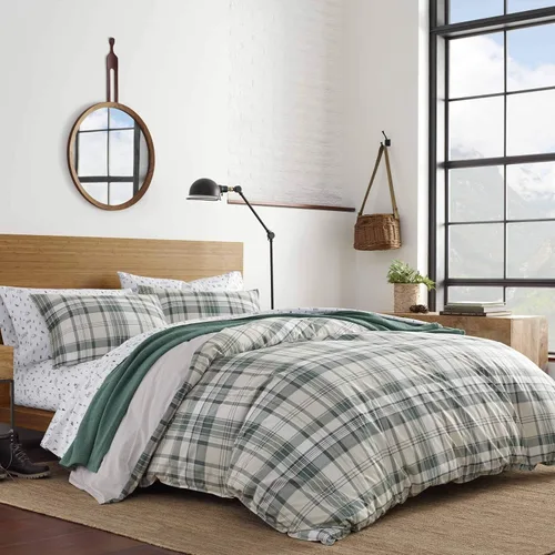 Vista 15 de Eddie Bauer - Juego de funda de edredón tamaño King, ropa de cama reversible de algodón, decoración del hogar a cuadros de búfalo para todas