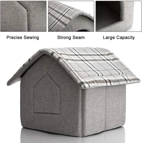 Vista 5 de Hollypet Cozy Pet Bed House Warm Cuave Dormir Nido de cachorro para gatos y perros pequeños gris claro