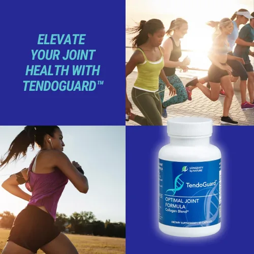 Vista 4 de Longevity by Nature TendoGuard Suplemento de apoyo articular con péptidos de colágeno, suplementos de ácido hialurónico, tendón y ligamento, 60