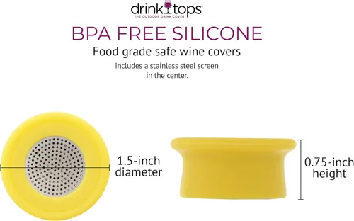 Vista 10 de Drink Tops - Fundas para botellas ventiladas, paquete de 2, color negro y blanco, fundas de silicona sin BPA para proteger el vino de elementos al