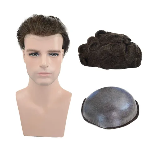 Vista 7 de Toupee para hombres 100% cabello humano real para hombre, piezas de cabello de 0.002 in con bucle en V, suave, súper delgada, con sistema de #1B30