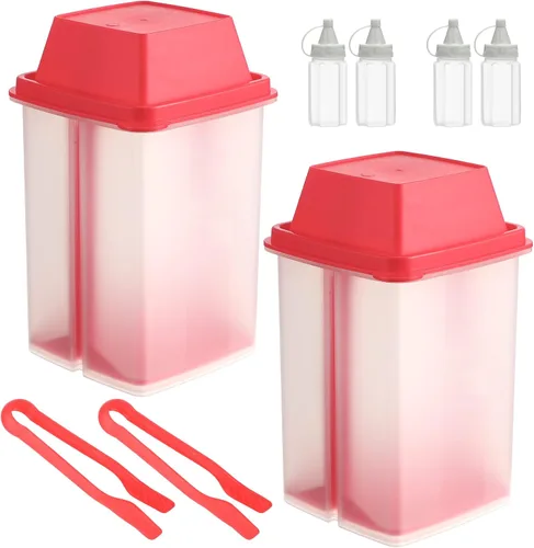 Vista 8 de Contenedor de pepinillos con colador, 2 recipientes de jalapeño de 40.5 onzas con pinzas, 4 botellas de salsa, tarro grande de plástico para Azul