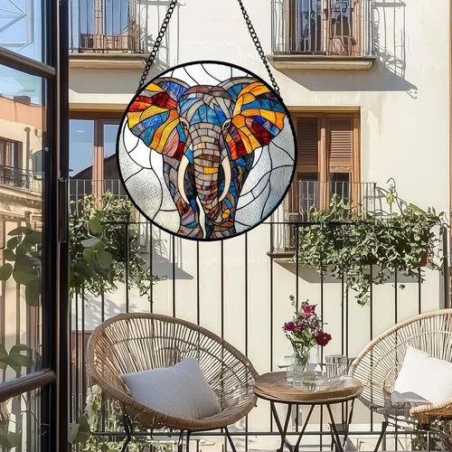 Vista 2 de Atrapasoles de Vidrio Manchado para Colgar en Ventana, Elefante Colorido para Capturar el Sol para Puerta, Decoración del Hogar, Atrapasoles