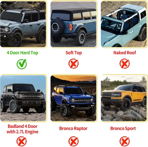 Vista 5 de Maxzina Kit de barras transversales para Ford Bronco 2021 2022 2023 2023, portaequipajes para techo Bronco, accesorios de 4 puertas, tapa dura