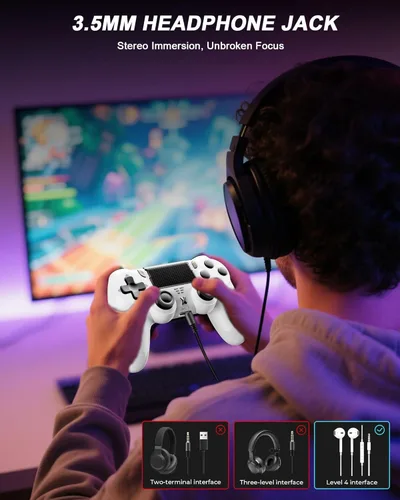 Vista 6 de Quevati Wireless Controller for PS-4, Dual Vibration Game Joystick/Motion Sensing/Touchpad/Speaker/3.5mm Audio Jack Headphone, Upgraded Six-Axis