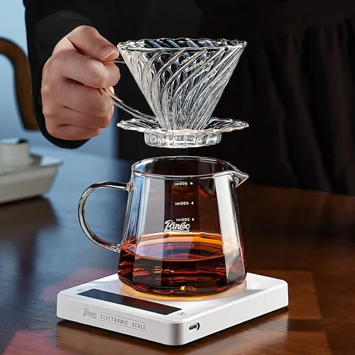 Vista 6 de Bincoo Juego de cafetera vertida, cafetera de goteo de cono de 60° en forma de V, incluye jarra de café de vidrio borosilicato de 16 onzas y gotero