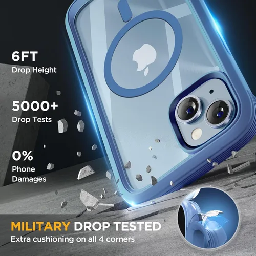 Vista 2 de Miracase Funda magnética para iPhone 14 de 6.1 pulgadas, protector de pantalla de vidrio templado integrado + protector de lente, compatible