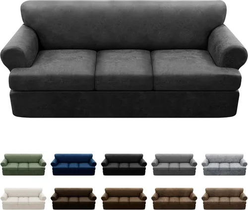 Vista 93 de Fundas para Sillón de 2 Piezas con Cojín en T, Fundas de Aspecto de Cuero para Sofá, Fundas para Sillas, Protector de Muebles Elástico, Funda