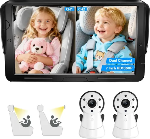 Vista 9 de Monitor inalámbrico de cámara de automóvil para bebé, pantalla de 4.3 pulgadas con rotación de 360°, cámara de asiento de automóvil orientada hacia