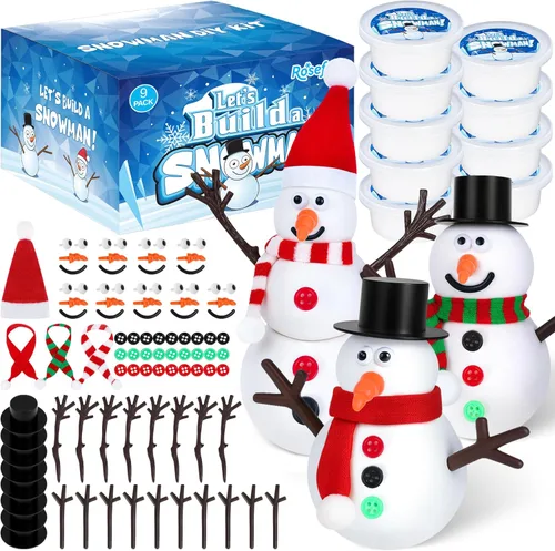 Paquete de 9 manualidades navideñas, kit de arcilla para hacer muñecos de nieve navideños DIY para niños, construye tu kit de manualidades de muñeco