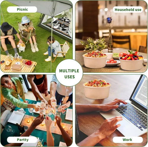 Vista 6 de Paquete de 25 envases de papel de 25 onzas, contenedores de alimentos desechables con tapas, cuencos desechables, cuencos de ensalada desechables