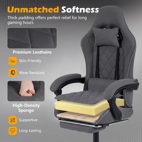 Vista 7 de Giantex Silla para juegos, Silla de computadora de altura ajustable con reposacabezas, soporte lumbar, reposabrazos de acoplamiento, respaldo