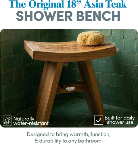 Vista 2 de Banco de teca para la ducha de 18 pulgadas, original de Asia, 304, Marrón, 1, 1