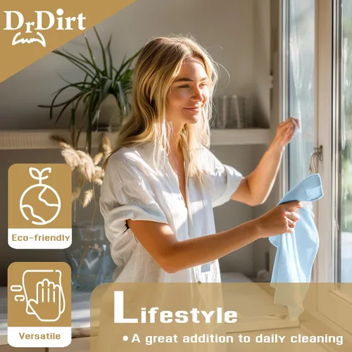 Vista 3 de DrDirt Paños de limpieza de vidrio, paquete de 5 toallas de microfibra, gruesas y suaves, diseño sin pelusas, paños de limpieza reutilizables