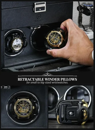 Vista 5 de Caja de bobinadora de reloj para relojes automáticos con 8 ranuras para almacenamiento de relojes y luces LED - The Mirage Luxury Watches Winder