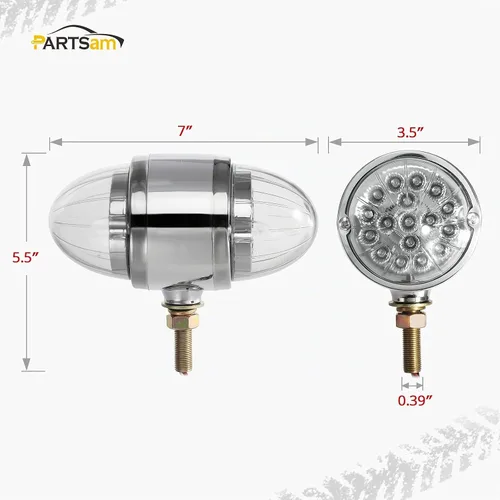 Vista 5 de Partsam 2 luces LED ámbar / rojo de doble revolución de sandía para semirremolque [aprobado por DOT], luces direccionales auxiliares cromadas