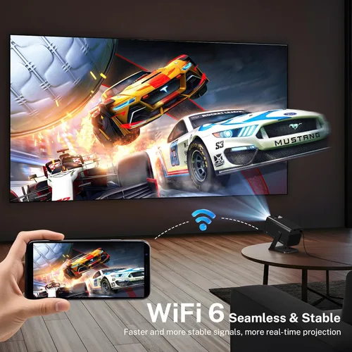 Vista 6 de Mini proyector 1080P 4K compatible con WiFi 6 y Bluetooth 5.4 Aplicaciones integradas TV Android 14 Auto Keystone Proyector portátil al aire libre